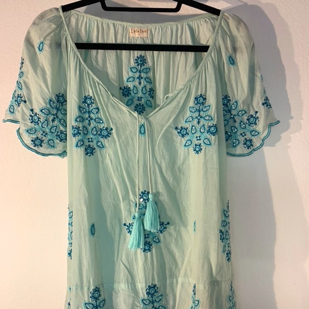 Mint Colored Embroidered Gypsy Top